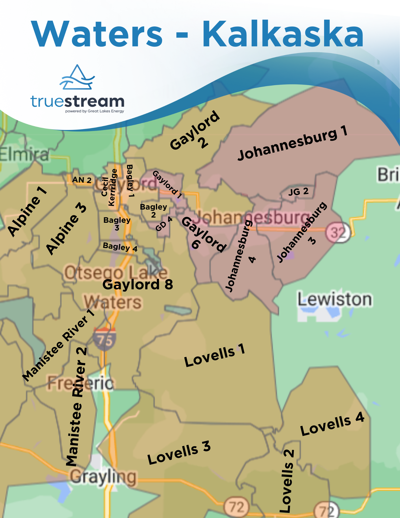 Waters-Kalkaska Area labeled(1350 x 1080 px) Image of the Waters and partial Kalkaska service district.