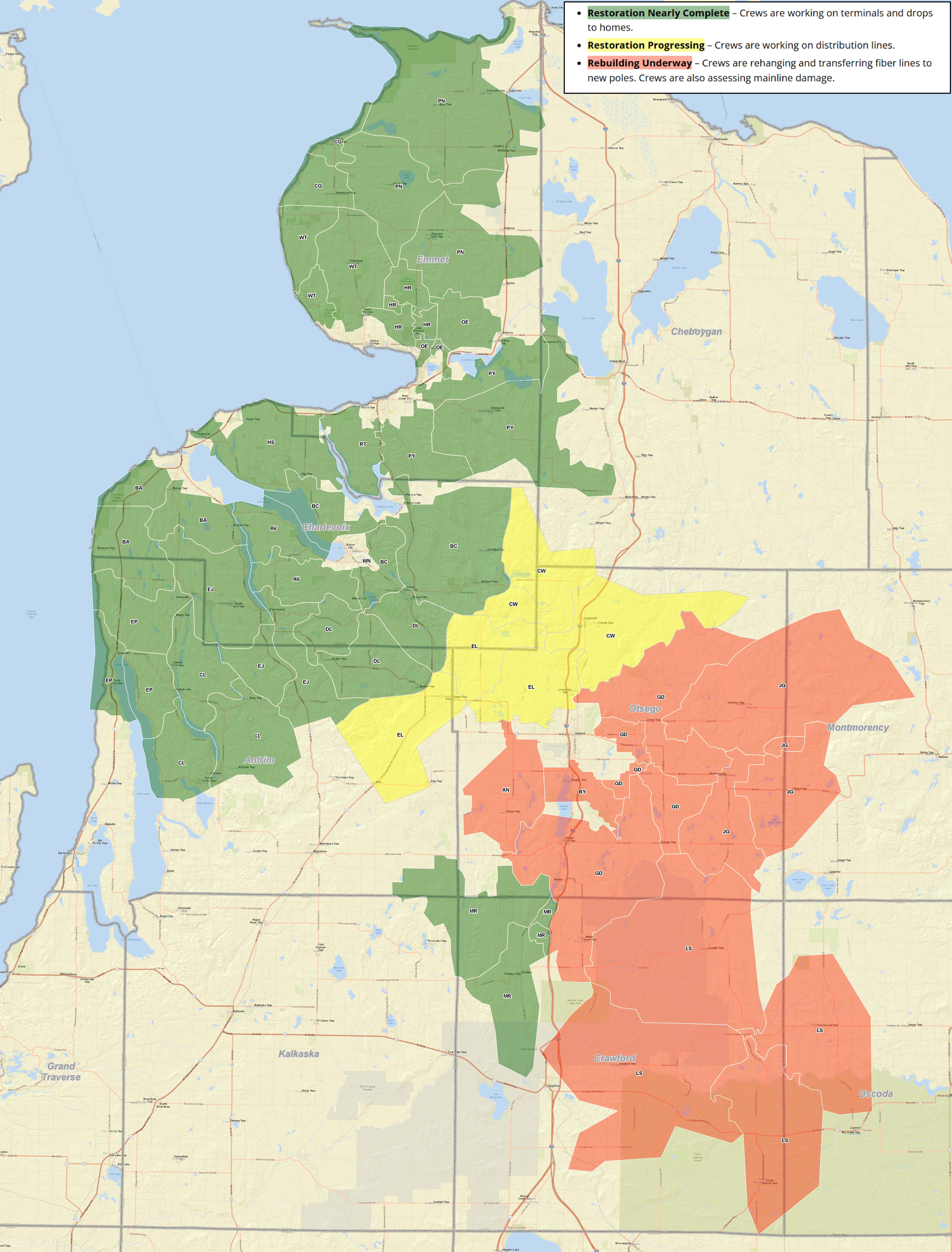 Map showing restoration progress