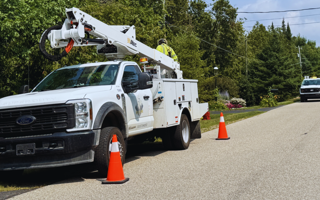 Crews installing fiber lines